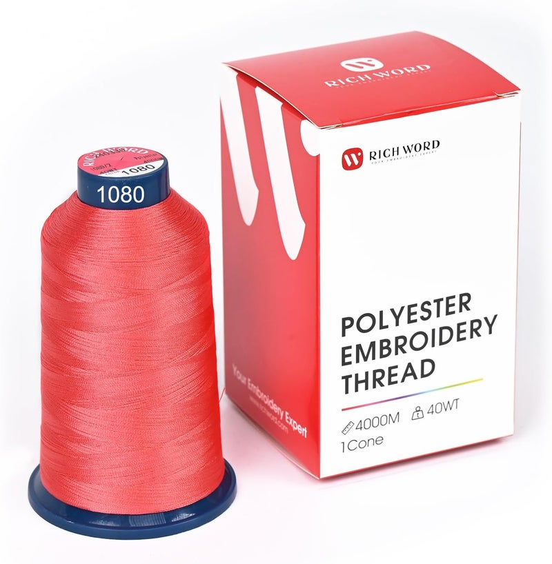 Poolin Richword Red Embroidery Thread 4000M(4374Y) 40WT Polyester Thread 100 Colors Selected for Commercial Multi Needles and Single Needle Embroidery Machine 1080 - Image 1